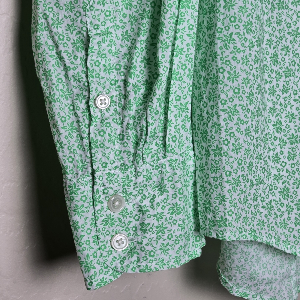 J Crew Factory Button Up Shirt 100% Cotton Long Sleeve Floral Green Women's XL - Picture 8 of 11